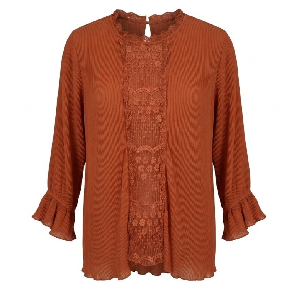 Perch by Blu Pepper Women's Girly Office Vibrant Orange 2X crinkle blouse